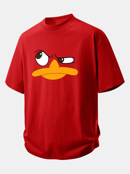 Relax Fit Emoji Duck Print Cotton T-Shirt