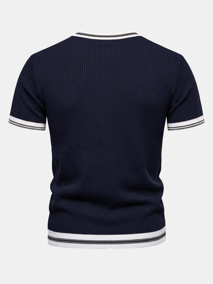 Textured Contrast Crew Neck Knit T-Shirt & Slim Fit Tapered Trousers