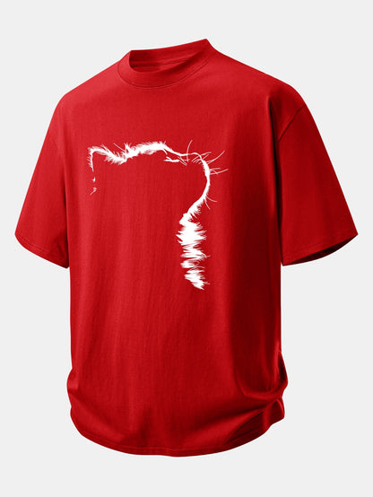 Relax Fit Outline Cat Print Cotton T-Shirt