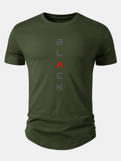 Black Print Cotton Arc Hem T-Shirt