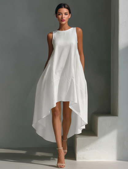 Linen Sleeveless Asymmetric Hem Midi Dress