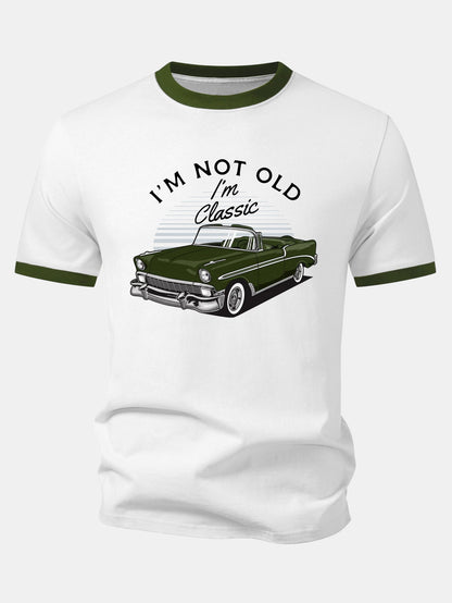 Vintage Car Print Contrast Ringer T-Shirt