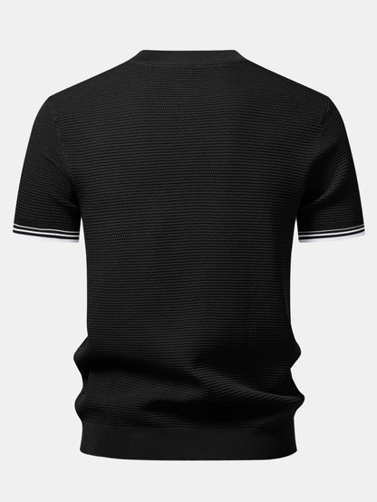 Contrast Stripe Trim Ribbed Knit T-Shirt