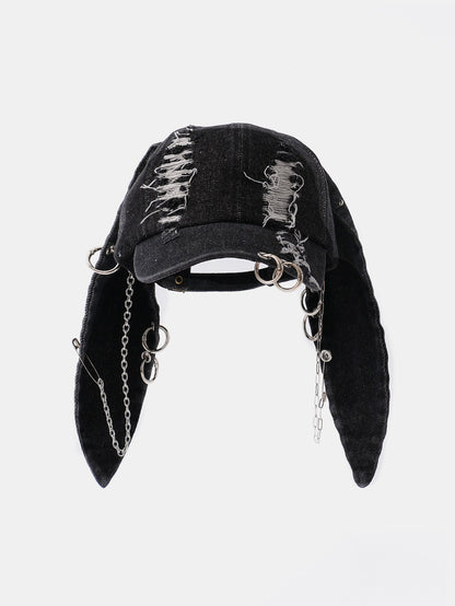Punk Street Hip Hop Style Distressed Rabbit Ear Baseball Cap