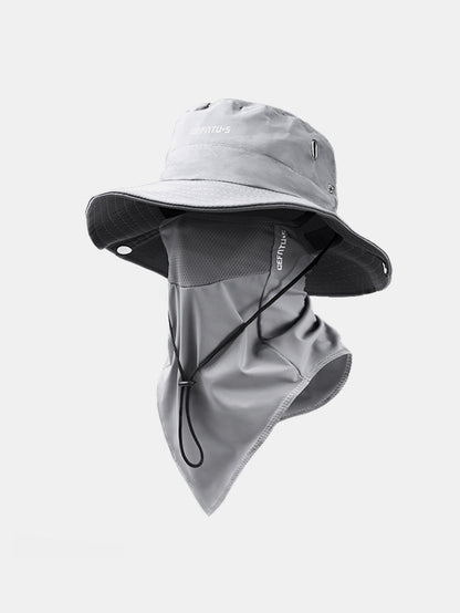 Outdoor Wide-Brimmed Sun Hat With Foldable Brim And Elastic Breathable Mesh Face Mask