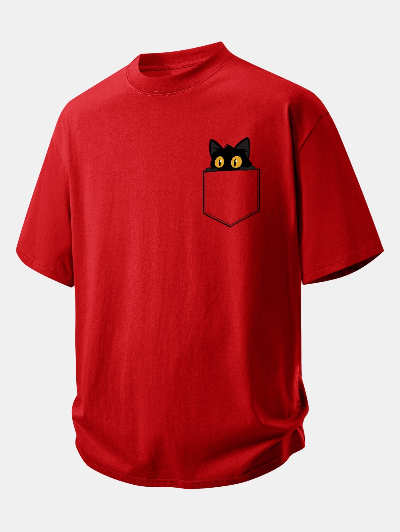Relax Fit Pink Panther With V Sign Print Cotton T-Shirt