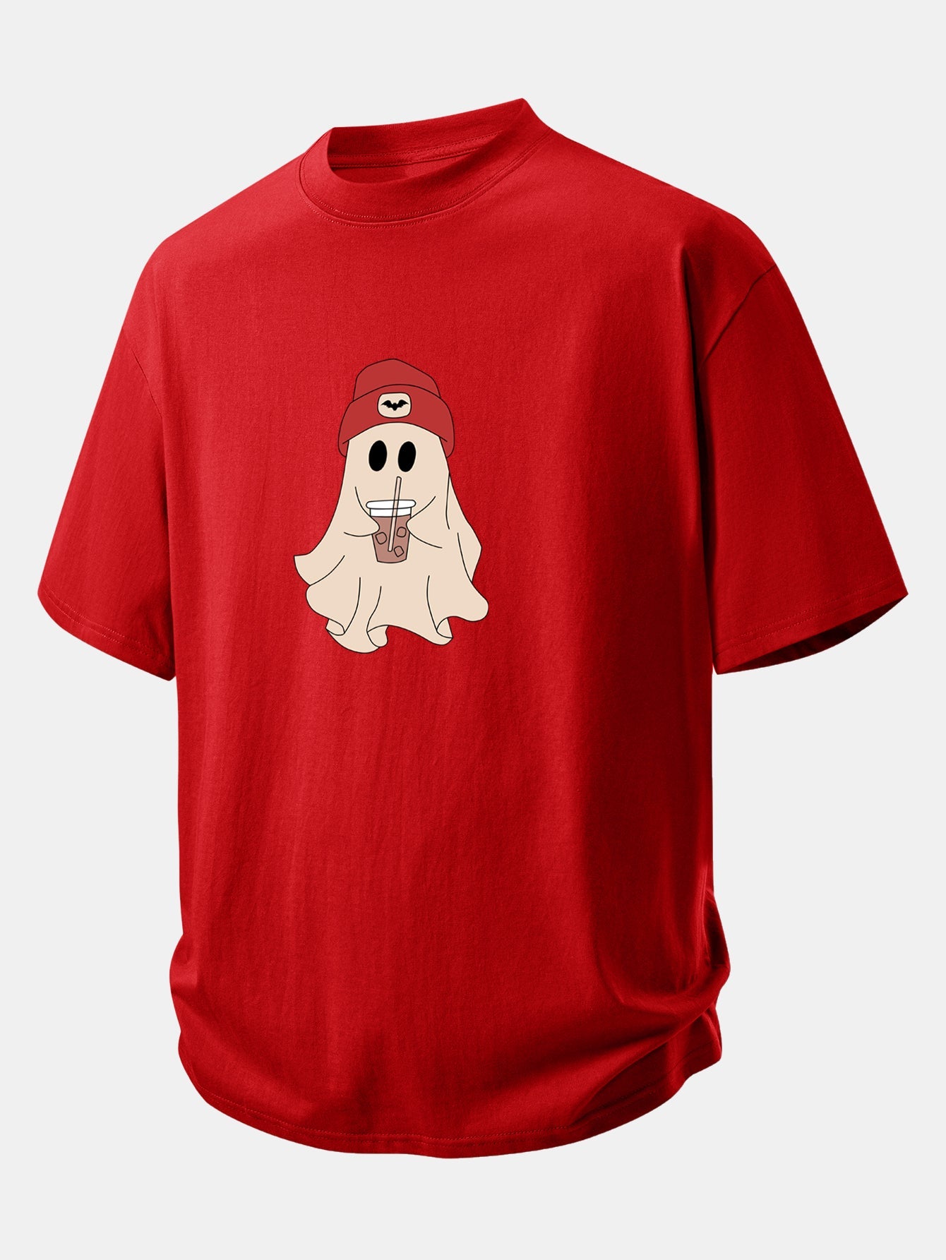 Relax Fit Red Hat Ghost Print Cotton T-Shirt