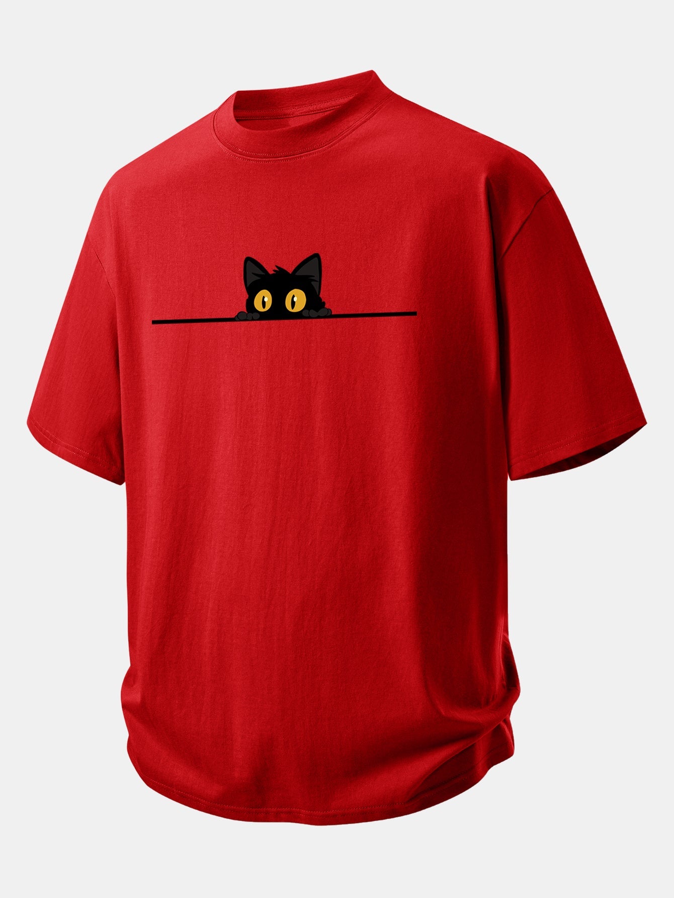 Relax Fit Black Cat Print Cotton T-Shirt