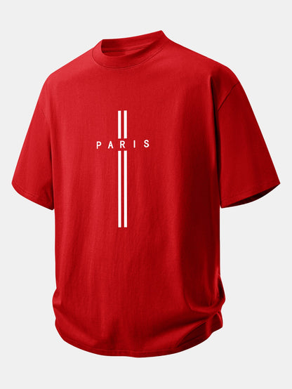 Relax Fit Paris Stripe Print Cotton T-Shirt