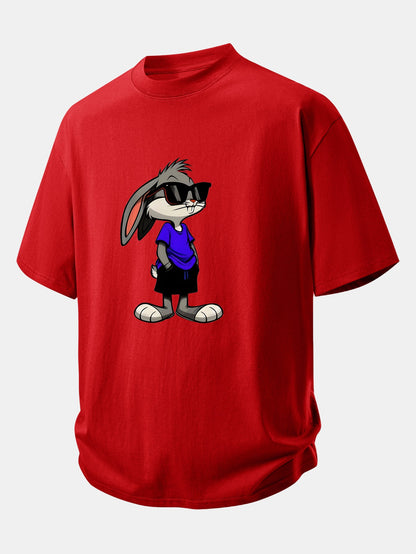 Relax Fit Sunglasses Rabbit Print Cotton T-Shirt