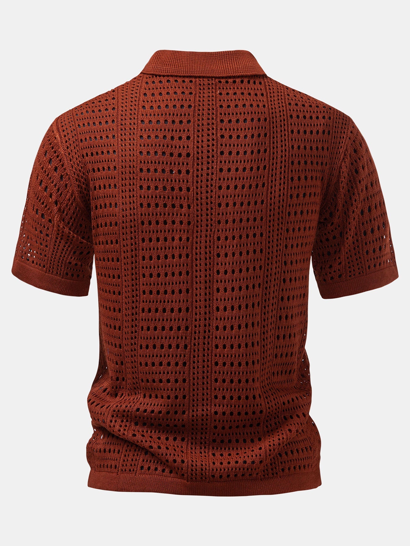 Crochet  V Neck Polo Shirt & Crinkle Textured Drawstring 5" Shorts