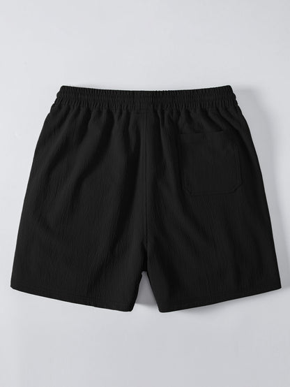 Texture Jacquard Cuban Shirt & Crinkle Textured Drawstring 5" Shorts