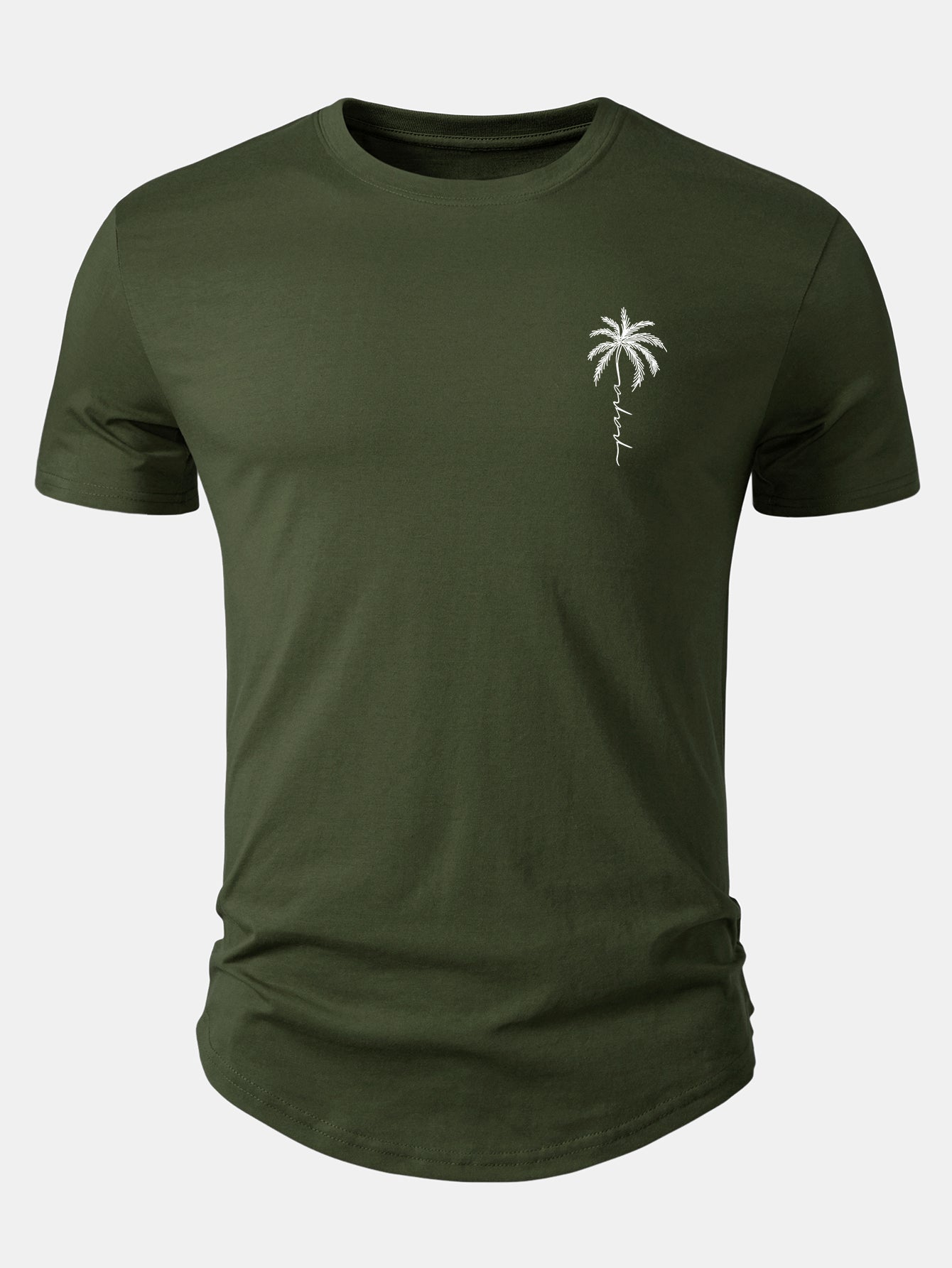 Palm Tree Slogan Print Cotton Arc Hem T-Shirt