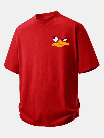 Relax Fit Emoji Duck Print Cotton T-Shirt