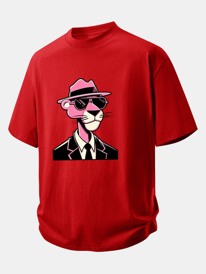 Relax Fit Pink Panther Gentleman Print Cotton T-Shirt