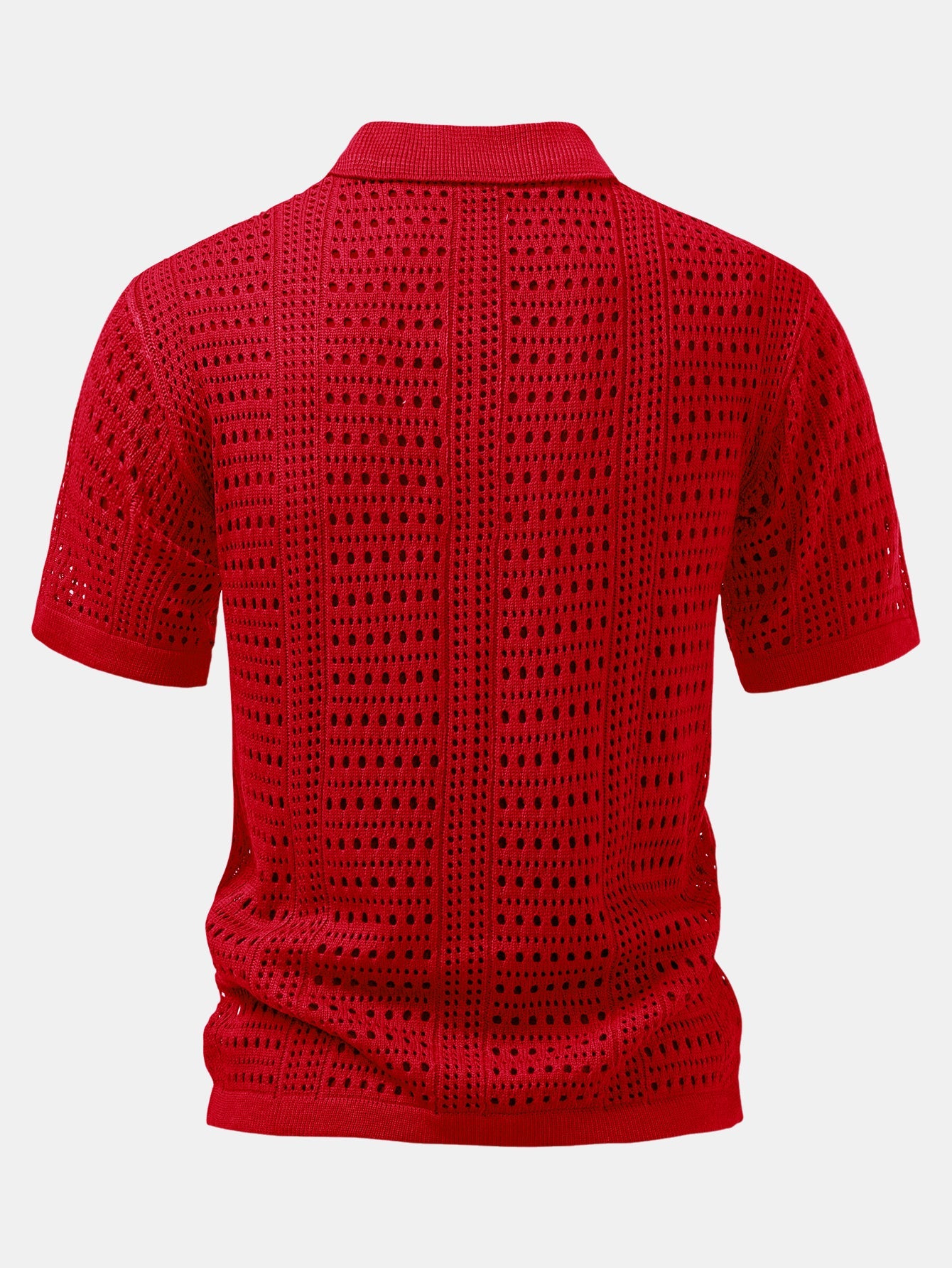 Crochet  V Neck Polo Shirt & Crinkle Textured Drawstring 5" Shorts