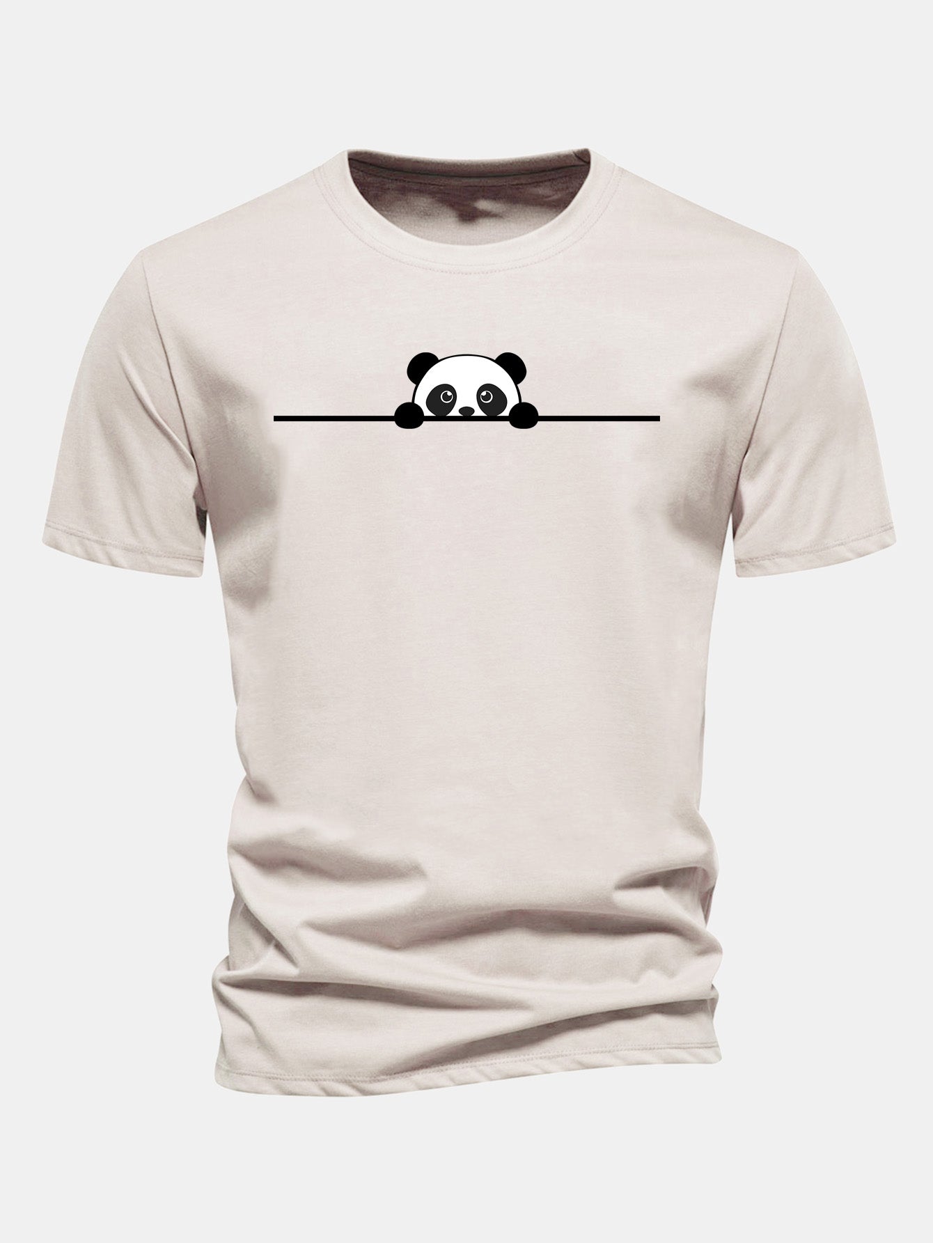 Regular Fit Peeking Panda Print Cotton T-Shirt