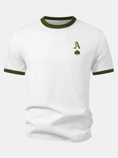 Ace Of Spades Print Contrast Ringer T-Shirt
