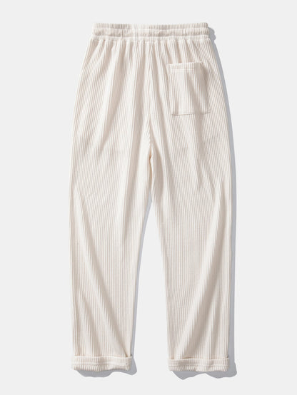 Waffle Ribbed Hem T-Shirt & Drawstring Knitted Waffle Pants