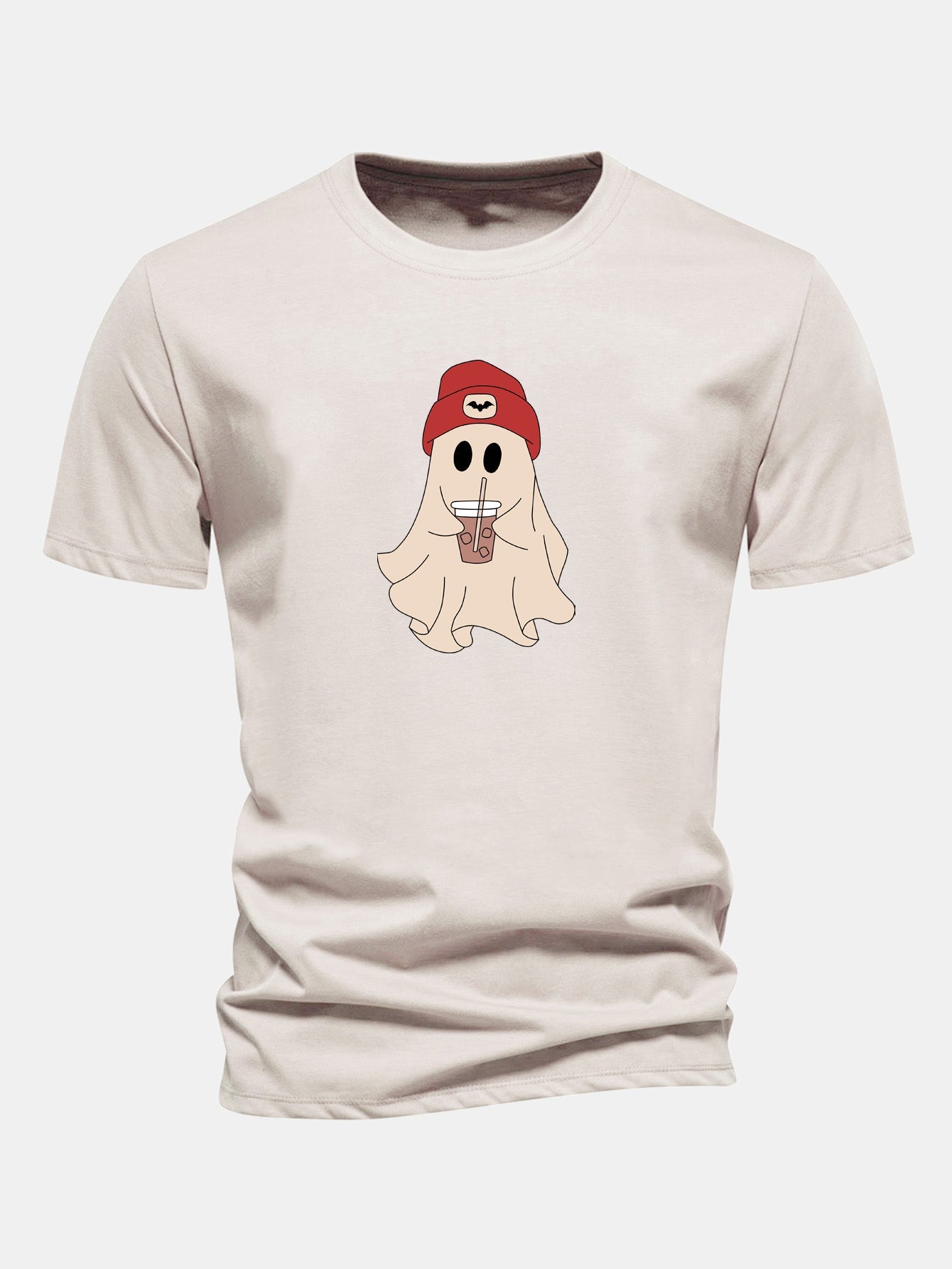 Regular Fit Red Hat Ghost Print Cotton T-Shirt