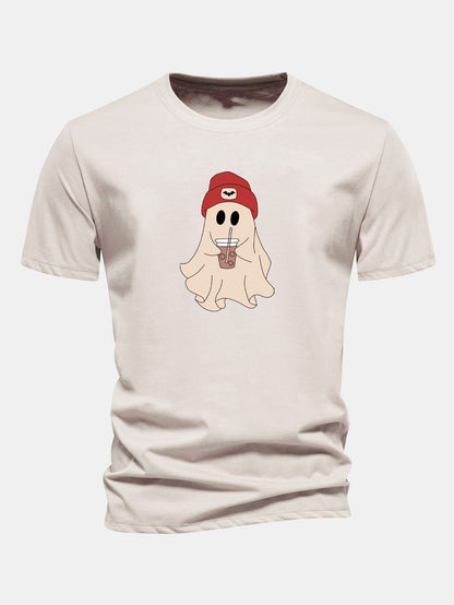 Regular Fit Red Hat Ghost Print Cotton T-Shirt