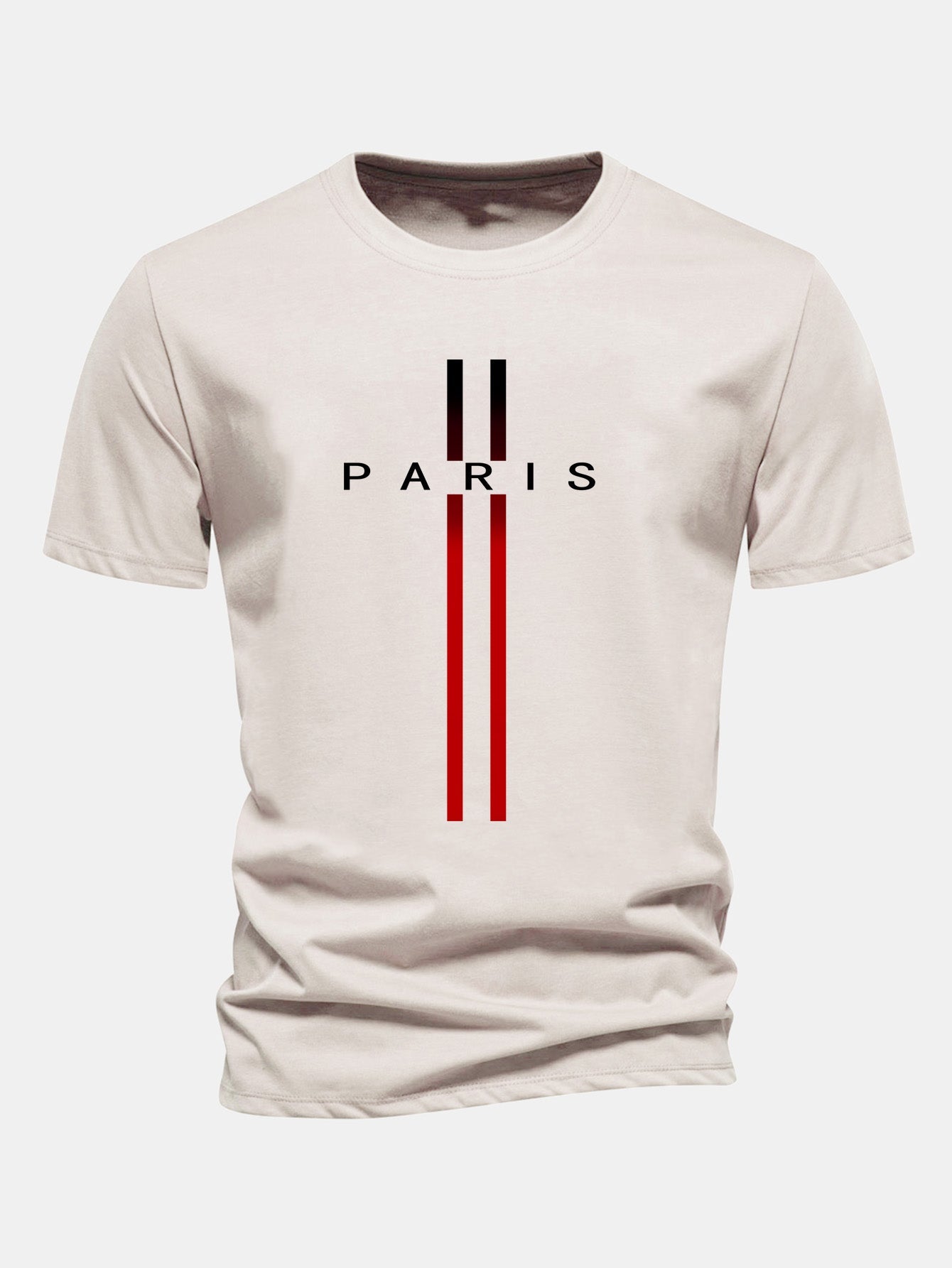 Regular Fit Stripe Paris Print Cotton T-Shirt
