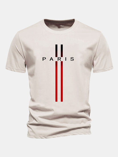 Regular Fit Stripe Paris Print Cotton T-Shirt