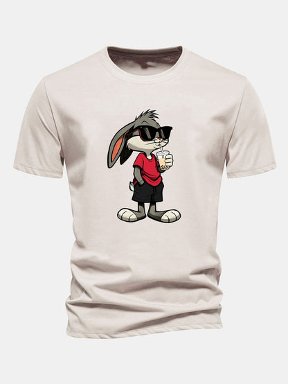 Regular Fit Cartoon Rabbit Print Cotton T-Shirt