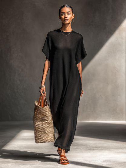 Sheer Knit Short Sleeve Maxi Dress
