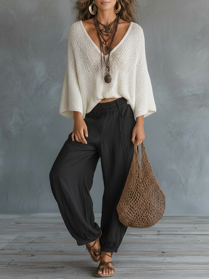 Cape Sleeve Sweater & Harem Pants Set