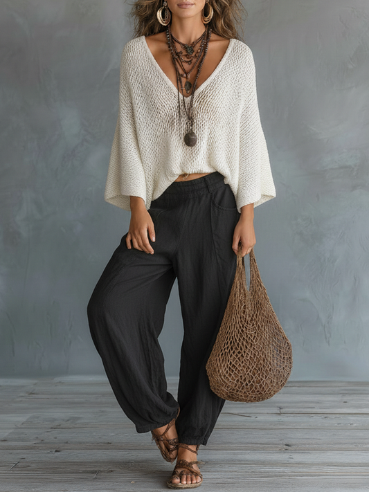 Cape Sleeve Sweater & Harem Pants Set