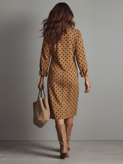 Polka Dot Faux Suede Shirt Midi Dress