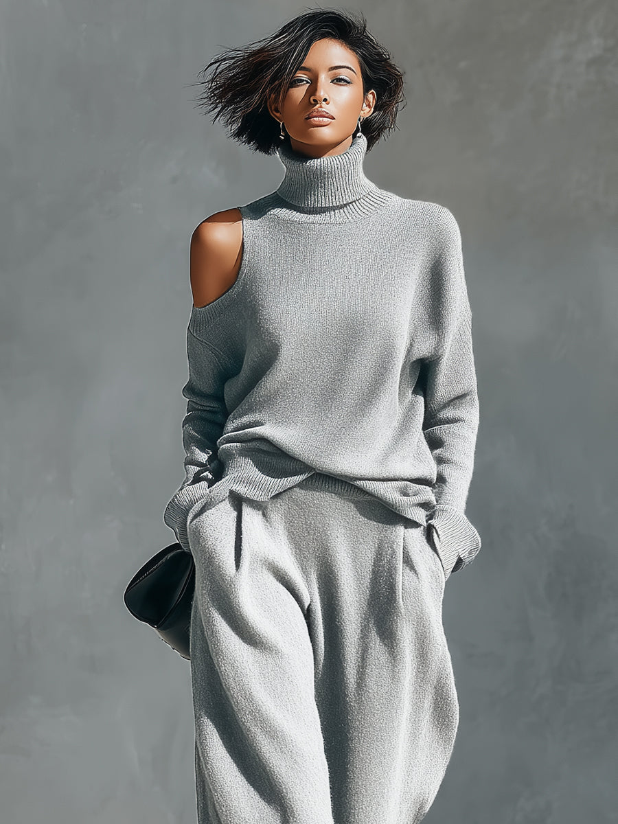One-Shoulder Cut-Out Knit Blend Set