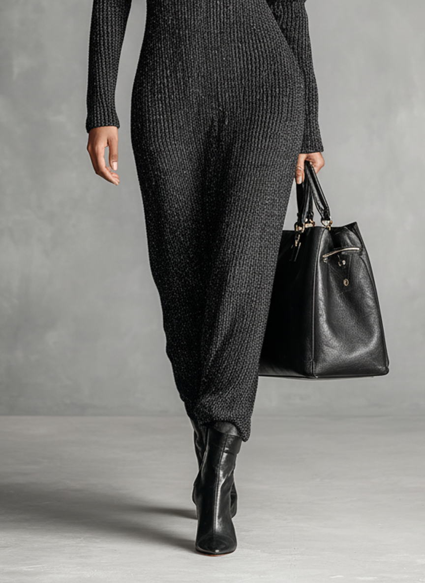 Solid Colour Zipper Neck Knitted Maxi Dress