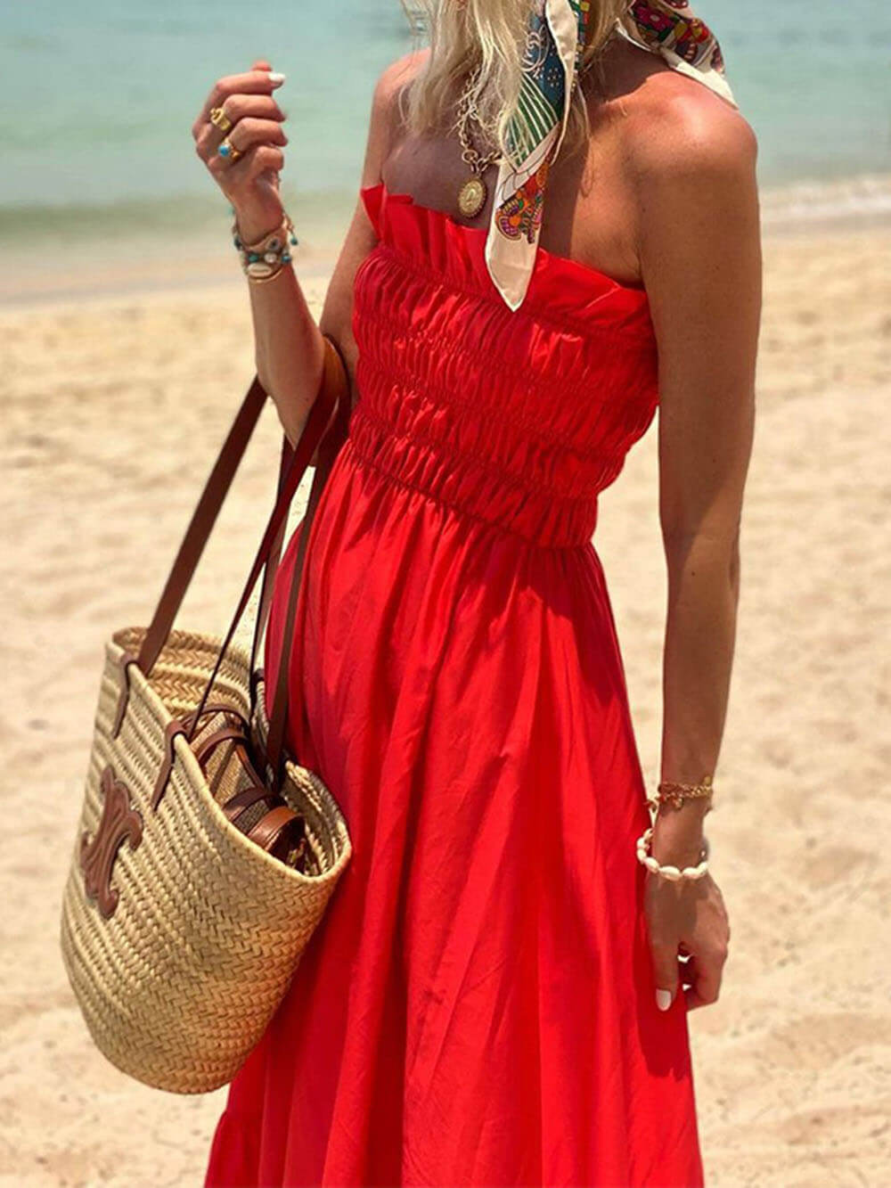 Smocked Bust Off-Shoulder Vacation Maxi Dress