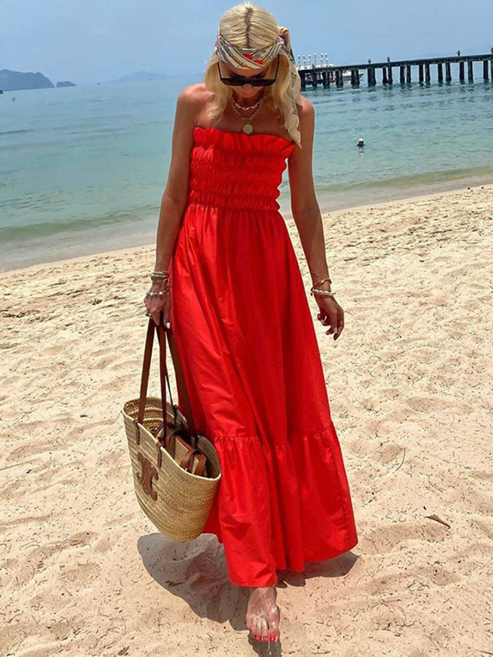 Smocked Bust Off-Shoulder Vacation Maxi Dress