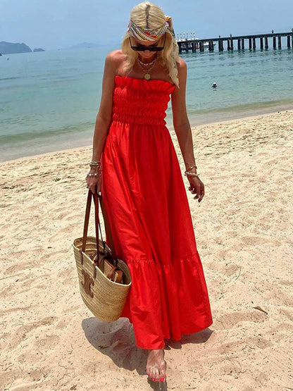Smocked Bust Off-Shoulder Vacation Maxi Dress