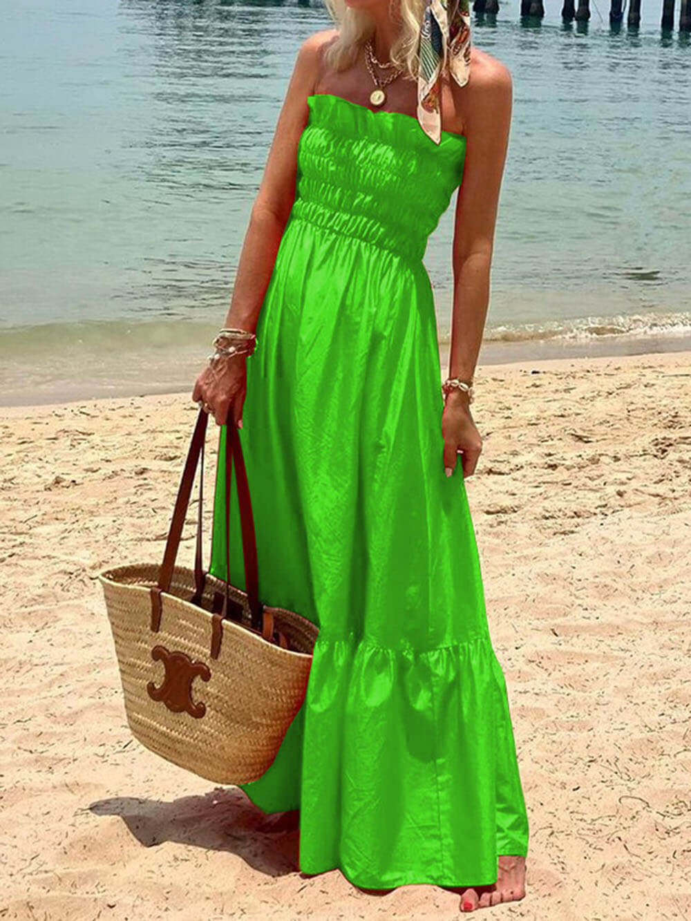 Smocked Bust Off-Shoulder Vacation Maxi Dress