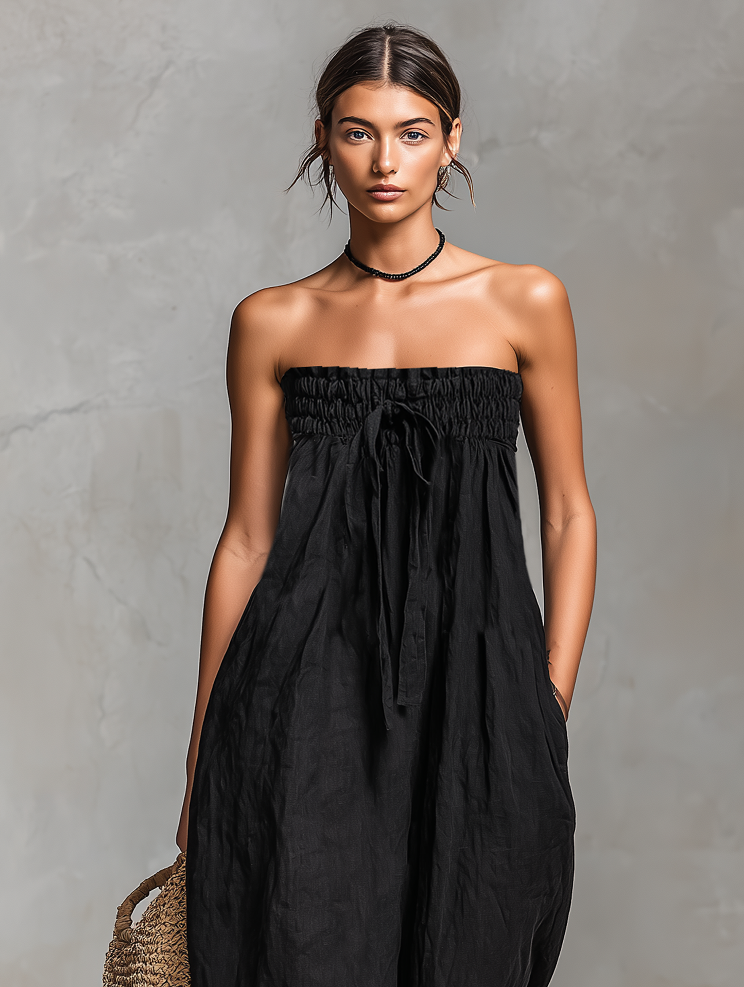 Edited product Linen Blend Strapless Tie Closure Jumpsuit