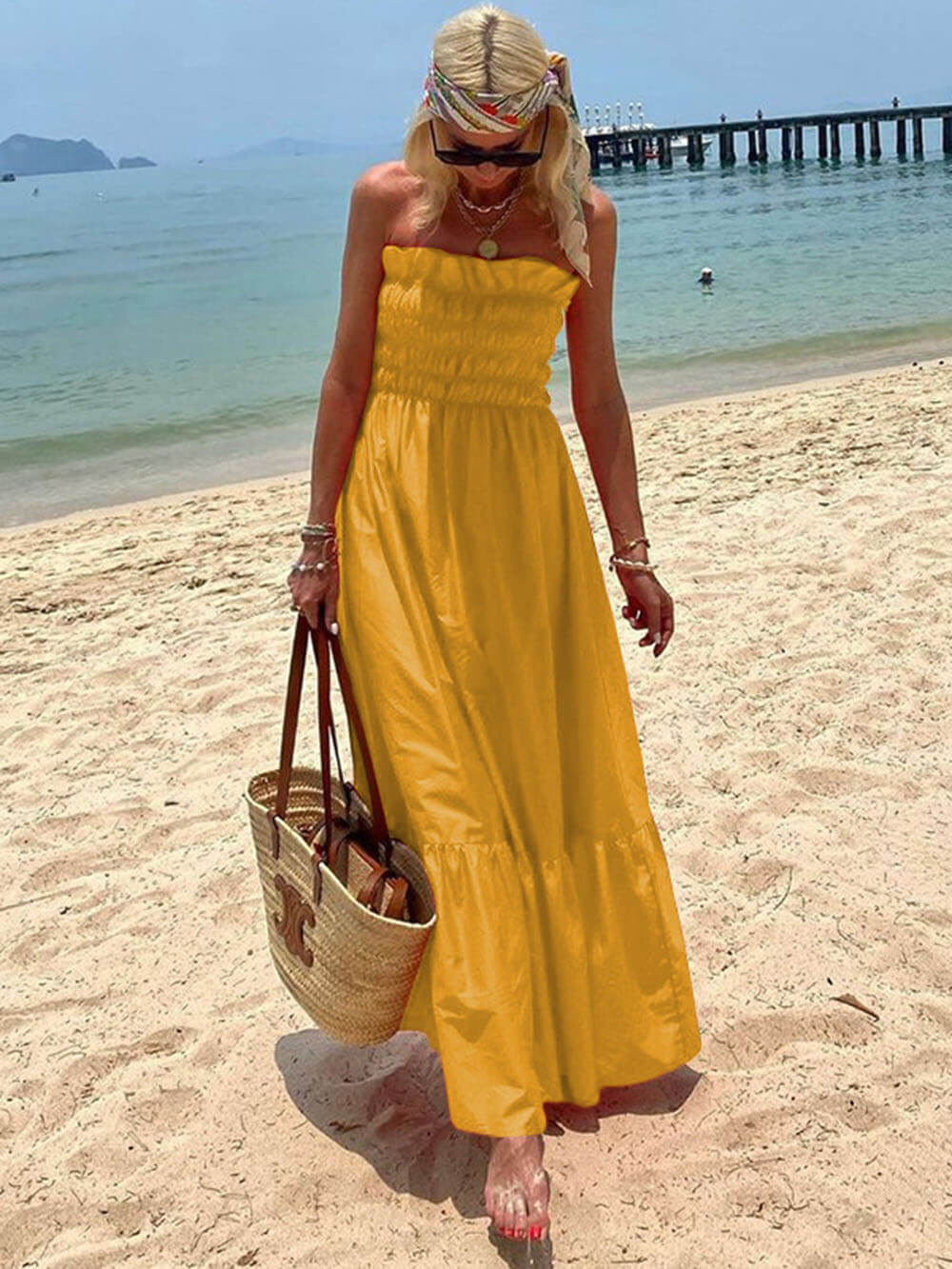 Smocked Bust Off-Shoulder Vacation Maxi Dress