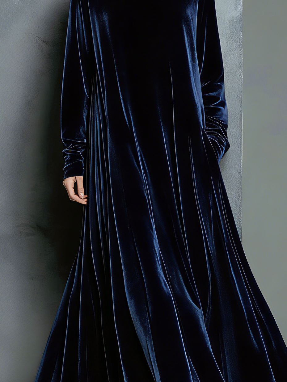 Velvet High-Neck Long Sleeve Maxi Dress