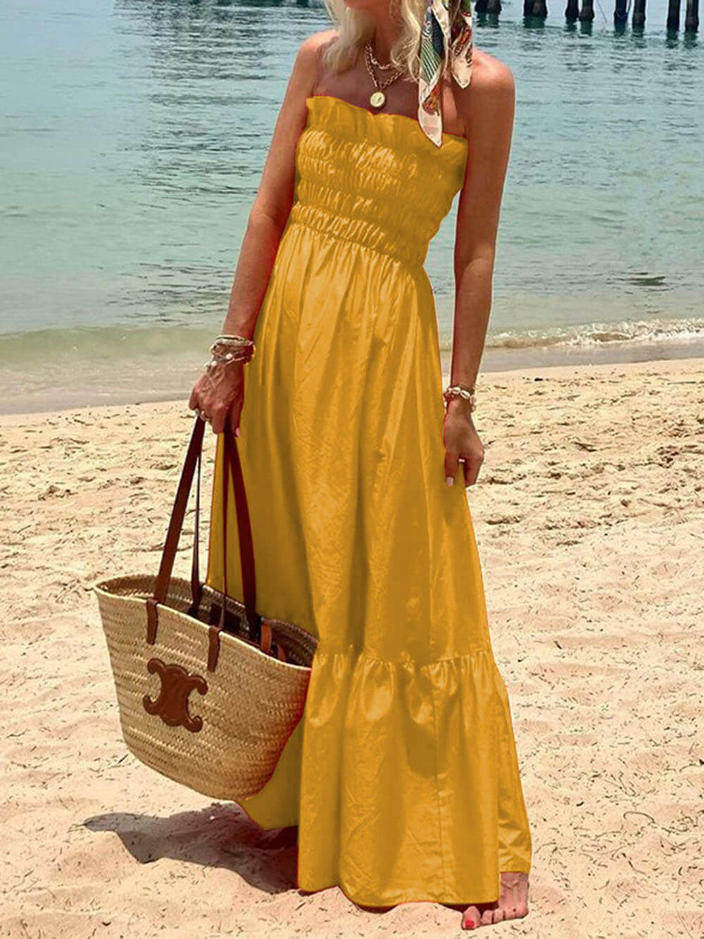 Smocked Bust Off-Shoulder Vacation Maxi Dress