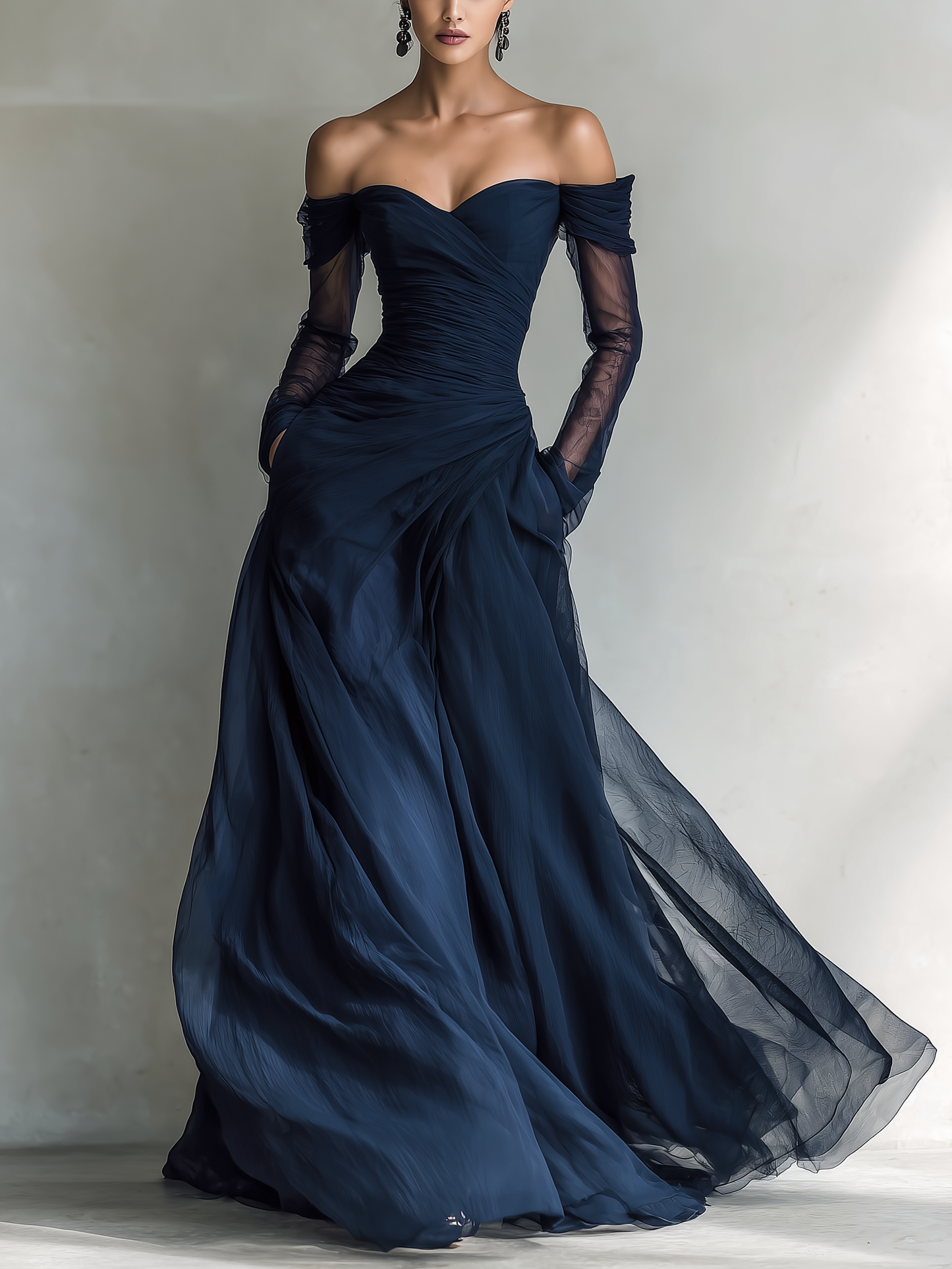 Chiffon Organza Off-Shoulder Maxi Dress