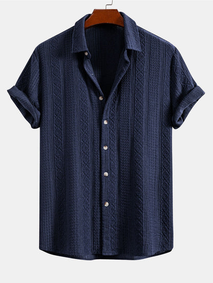 Geometric Jacquard Button Up Shirt & Crinkle Textured Straight Leg Pants