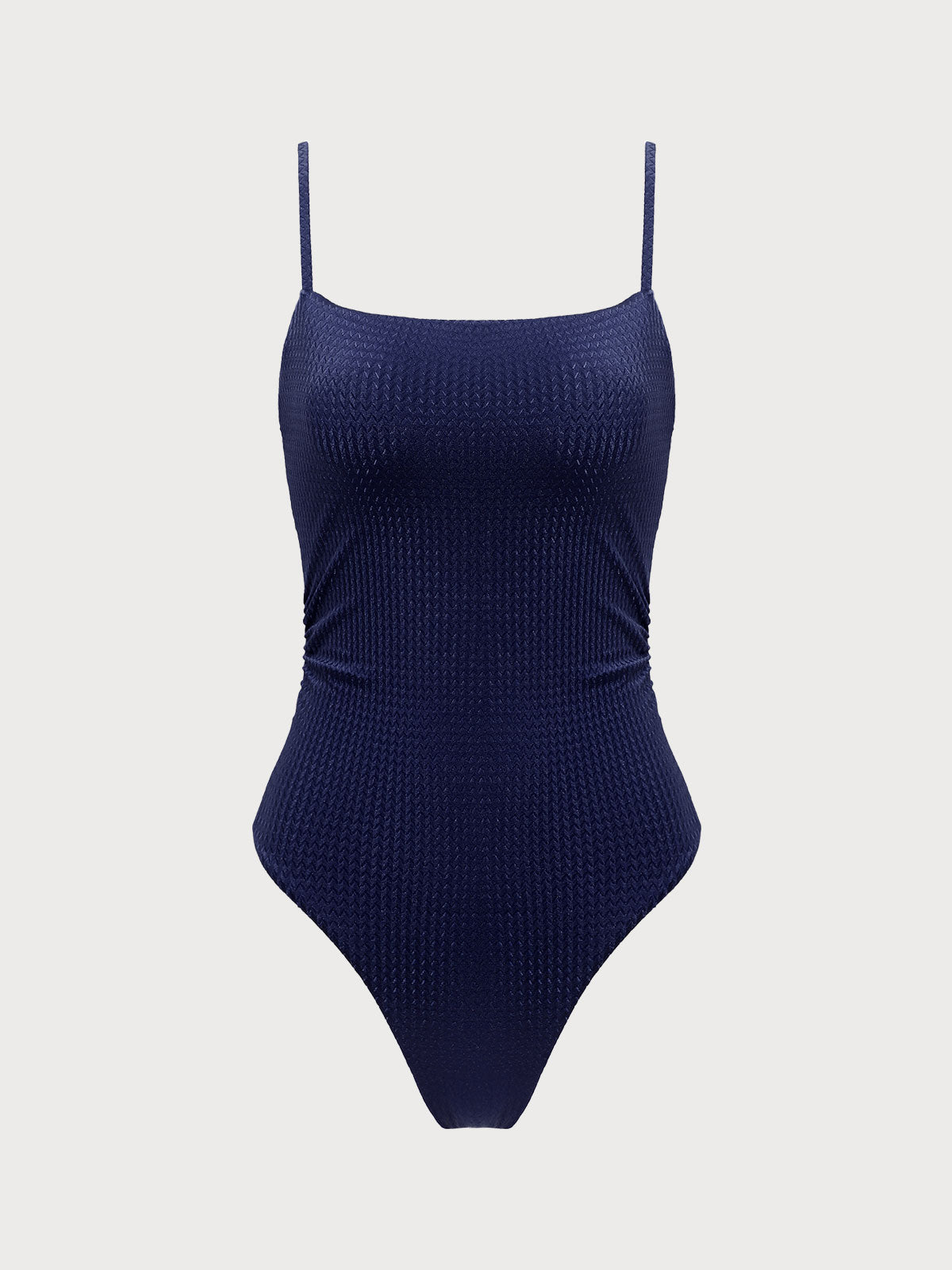 Navy Textured Backless One-Piece Swimsuit