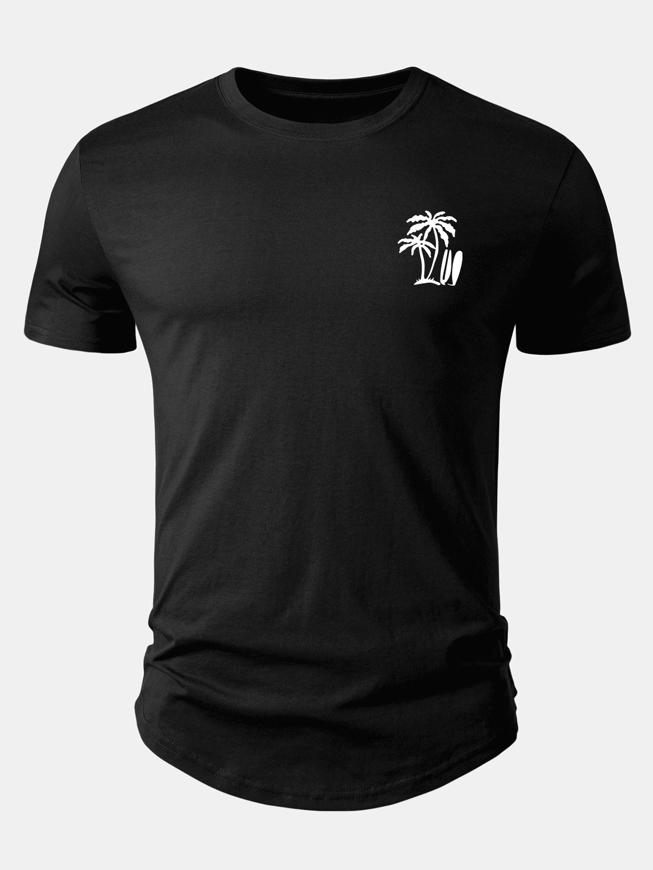 Palm Tree Print Cotton Arc Hem T-Shirt
