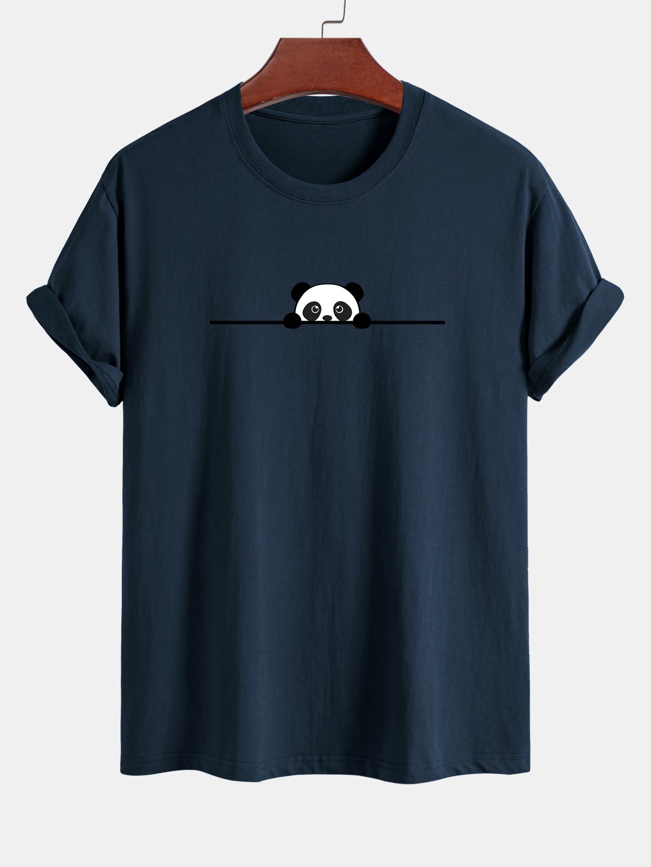 Regular Fit Peeking Panda Print Cotton T-Shirt