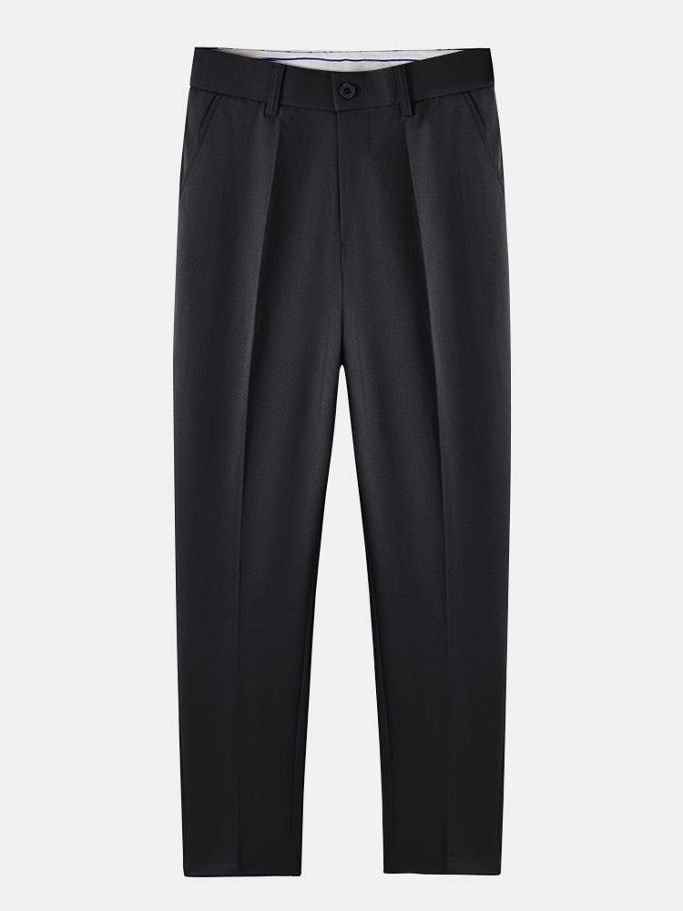 Short Sleeve Linen Look Stand Collar Shirt & Slim Fit Tapered Trousers