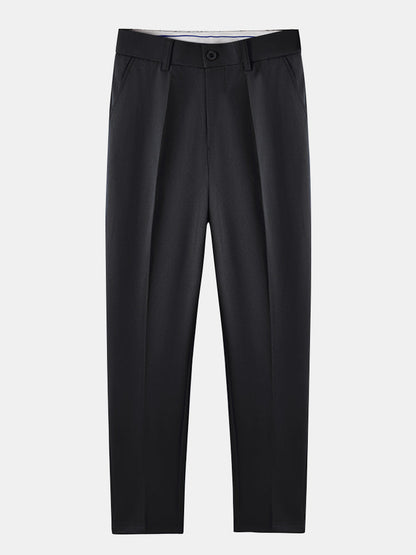 Short Sleeve Linen Look Stand Collar Shirt & Slim Fit Tapered Trousers