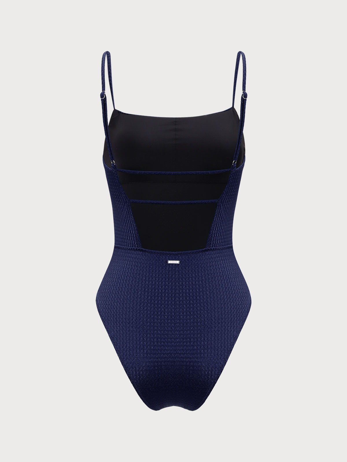 Navy Textured Backless One-Piece Swimsuit